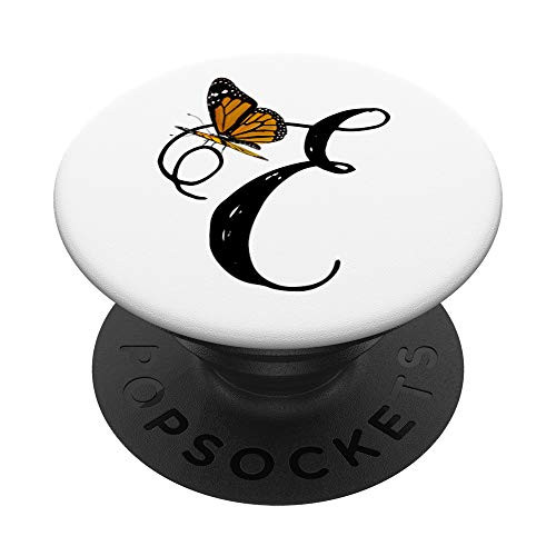 Elegant E Butterfly Initial Monogram Capital Letter Art PopSockets Grip and Stand for Phones and Tablets