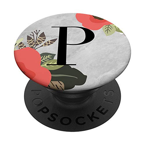 Girls Letter P Initial Rose Gold Marble Floral Monogram PopSockets Grip and Stand for Phones and Tablets