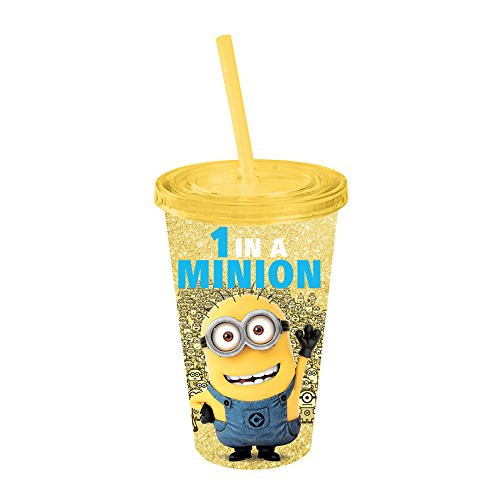 Silver Buffalo DM09087G Universal Despicable Me One in a Minion Plastic Cold Cup with Lid and Straw, 16-Ounces