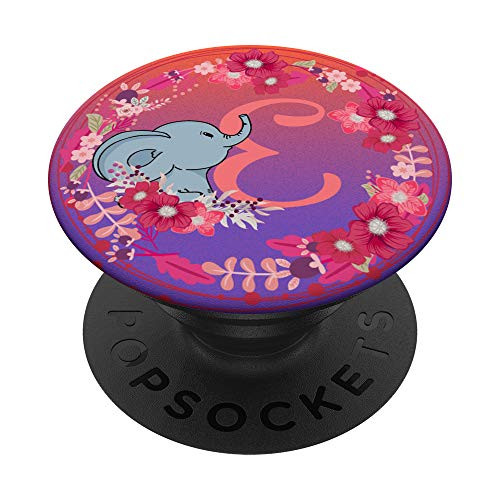 Cute Elephant With Flowers Letter E Initials Monogram PopSockets Grip and Stand for Phones and Tablets