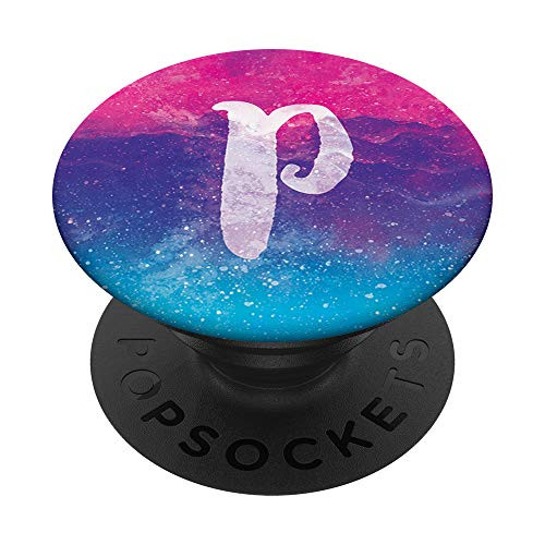 Teal Aqua Blue Pink Gradient White Monogram Initial Letter P PopSockets Grip and Stand for Phones and Tablets