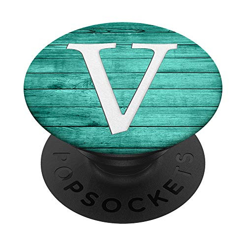 Silver White Letter V Initial on Vintage Mint Green PopSockets PopGrip Swappable Grip for Phones  and  Tablets