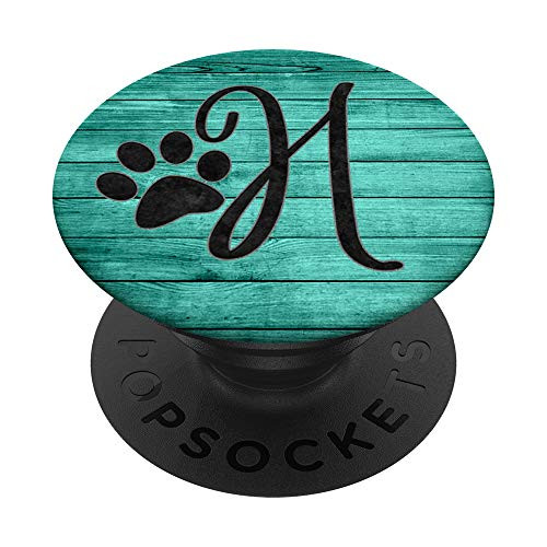 Black letter H With Dog Paw Print On Vintage Rustic Teal PopSockets PopGrip Swappable Grip for Phones  and  Tablets