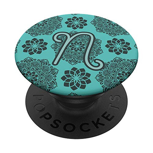 Teal Turquoise Mint Green Mandala Monogram Initial Letter N PopSockets Grip and Stand for Phones and Tablets