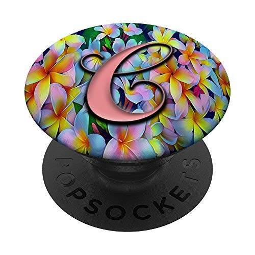Initial C Hawaiian Plumeria Frangipani Tropical Flowers PopSockets PopGrip Swappable Grip for Phones  and  Tablets