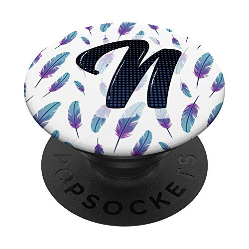 Letter N - Monogram Name Initials - Feathers Pattern PopSockets Grip and Stand for Phones and Tablets