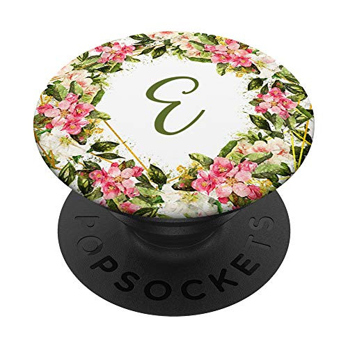 Boho Floral Wreath Monogram Initial Grip Stand Letter E PopSockets Grip and Stand for Phones and Tablets
