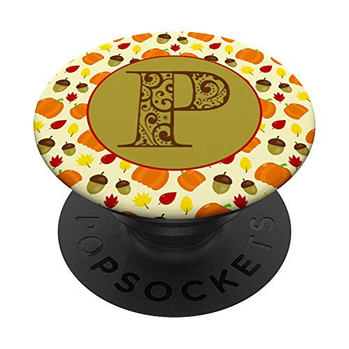 Cute Fall Pumpkin Monogram Letter P Initial PopSockets Grip and Stand for Phones and Tablets