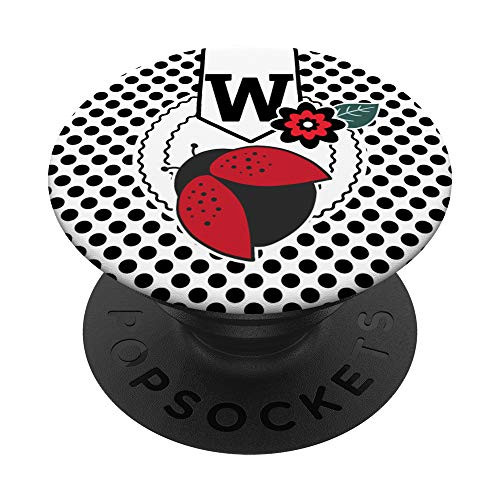 Ladybug and Polka Dots Monogram Initial Letter W PopSockets Grip and Stand for Phones and Tablets
