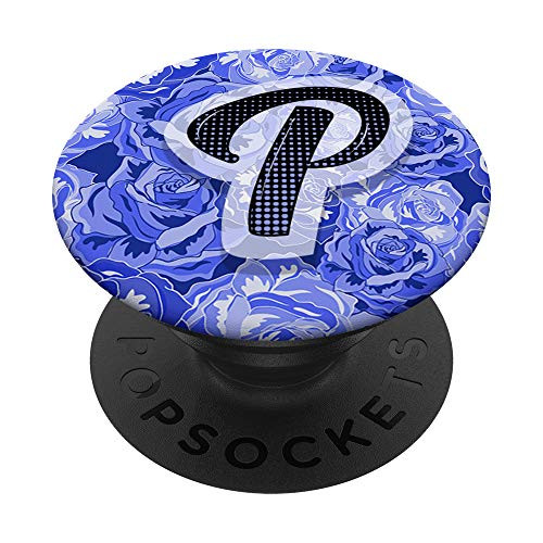 Letter P - Blue Roses Monogram Name Initials PopSockets Grip and Stand for Phones and Tablets