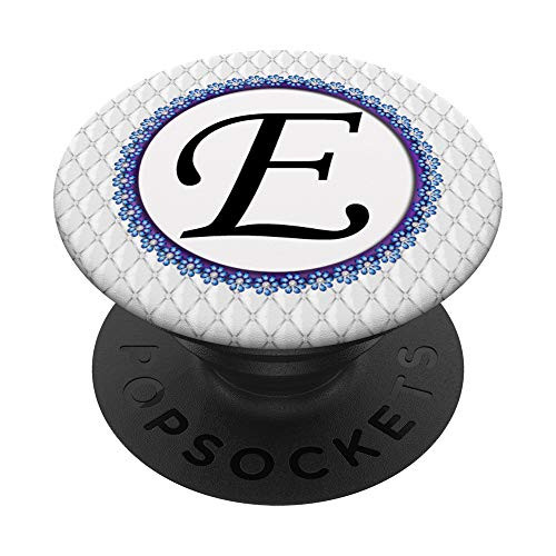 Blue Daisy Boarder Monogram Letter E Initial PopSockets Grip and Stand for Phones and Tablets