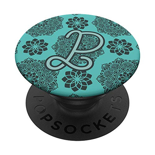 Teal Turquoise Mint Green Mandala Monogram Initial Letter P PopSockets Grip and Stand for Phones and Tablets