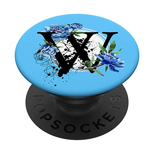 Initial Letter W Monogram Peony Blue PopSockets Grip and Stand for Phones and Tablets