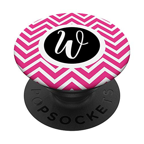Letter W Monogram Name Initial Pink Chevron Pattern Graphic PopSockets Grip and Stand for Phones and Tablets