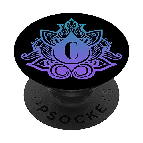 Mandala Flower Lotus Ombre Purple Teal Yoga Gift Letter C PopSockets Grip and Stand for Phones and Tablets