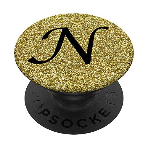 Gold Glamour Monogram Letter N Initial PopSockets Grip and Stand for Phones and Tablets
