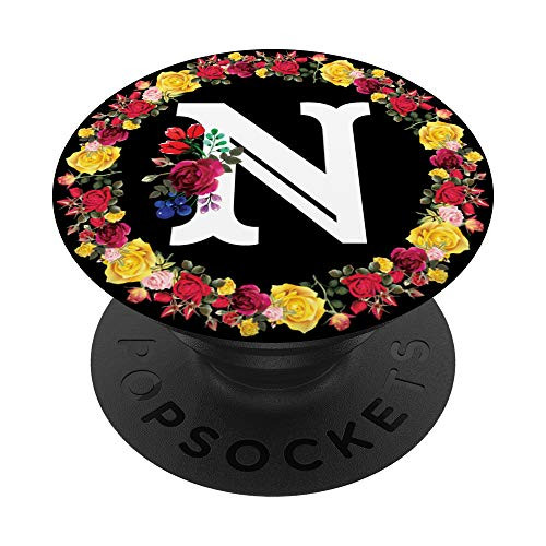 Floral Letter N Phone Grip N initial monogram PopSockets Grip and Stand for Phones and Tablets