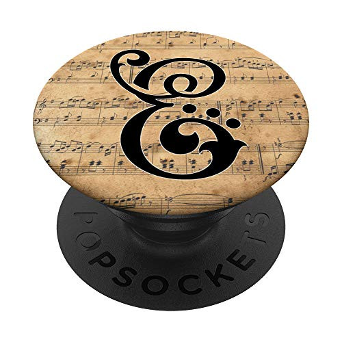 Monogram Initial of Capital Letter E on Vintage Sheet Music PopSockets PopGrip Swappable Grip for Phones  and  Tablets Monogram Initial of Capital Letter E on Vintage Sheet Music PopSockets PopGrip Swappable Grip for Phones  and  Tablets