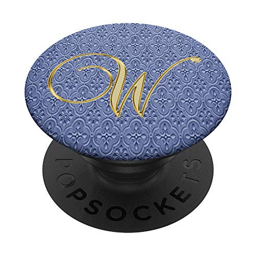 W Yellow Oriental Flower Geometric Initial Monogram Letter PopSockets Grip and Stand for Phones and Tablets