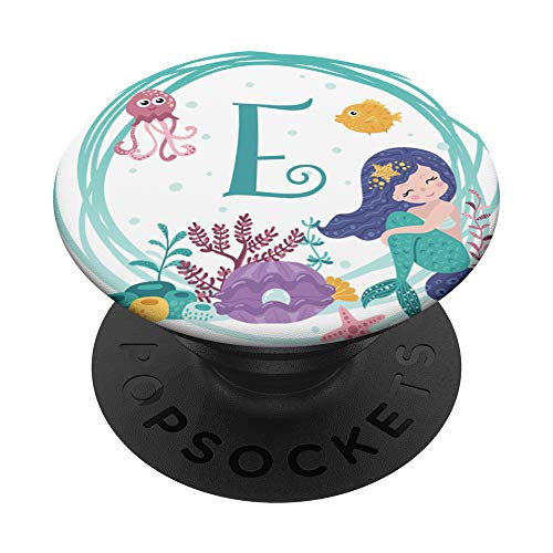 Letter E Gift Mermaid Monogram Initial E PopSockets Grip and Stand for Phones and Tablets