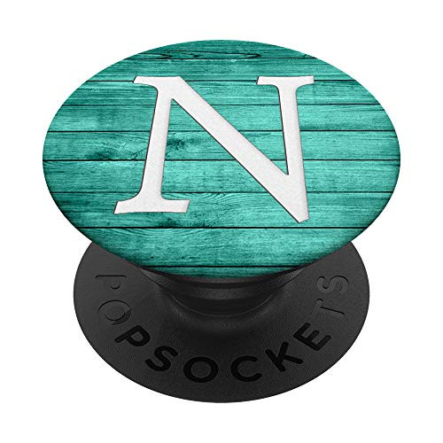 Silver White Letter N Initial on Vintage Mint Green PopSockets PopGrip Swappable Grip for Phones  and  Tablets