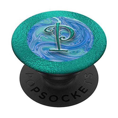 P Letter Initial Monogram Teal Turquoise Blue PopSockets Grip and Stand for Phones and Tablets