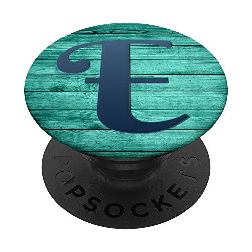 Dark Light Blue Initial Letter-E On vintage Green Mint PopSockets PopGrip Swappable Grip for Phones  and  Tablets