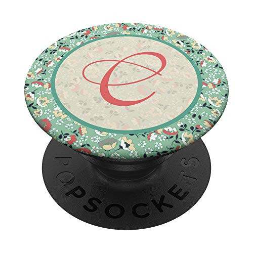 Letter C Initial Monogram Floral Flowers Pink Mint Pattern PopSockets Grip and Stand for Phones and Tablets