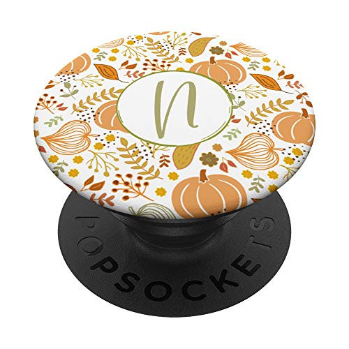 Cute Pumpkin Fall Time Pattern - Monogram Initial Letter N PopSockets Grip and Stand for Phones and Tablets