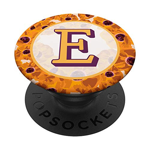 Letter E Initial Monogram Floral Poppy Orange Pattern PopSockets Grip and Stand for Phones and Tablets