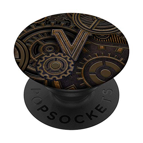 Steampunk style monogram with initial letter V PopSockets Grip and Stand for Phones and Tablets