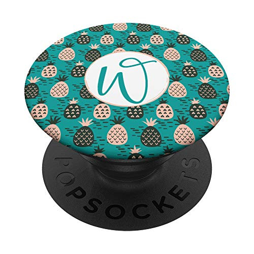 Cute Teal and Pink Pineapple Monogram Initial Letter W PopSockets Grip and Stand for Phones and Tablets