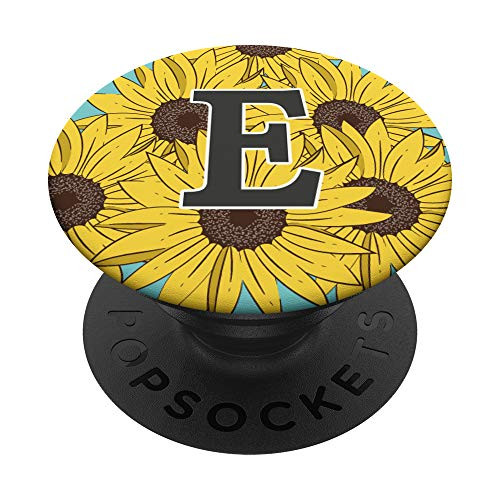 Cute Sunflowers Letter E Monogram Initial Floral PopSockets Grip and Stand for Phones and Tablets