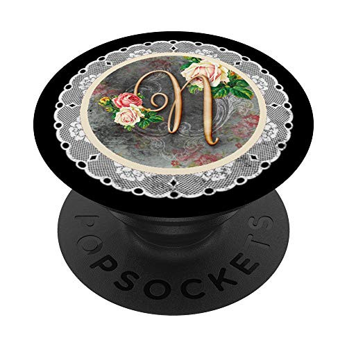 Lace Pop - Pink Rose Letter N Phone Stand Monogram Initial PopSockets Grip and Stand for Phones and Tablets