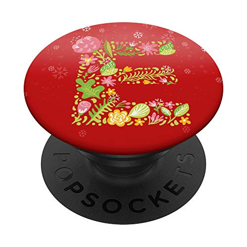 Christmas Initial Letter E Colored Floral Monogram For Women PopSockets PopGrip Swappable Grip for Phones  and  Tablets