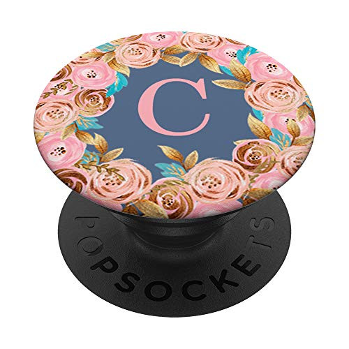 Initial Letter C with Floral Wreath Monogram AAN055 PopSockets PopGrip Swappable Grip for Phones  and  Tablets