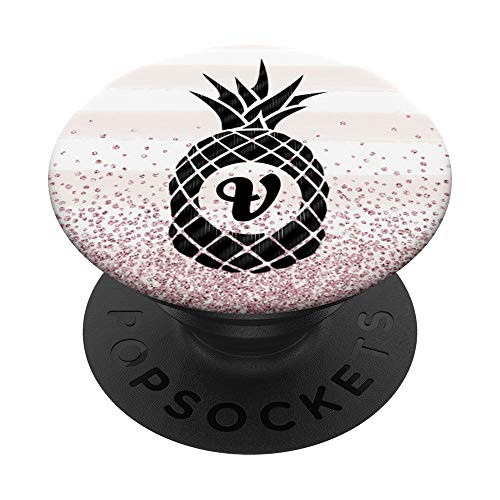 Pineapple Letter V Monogram Initial Design Pretty Pink Cute PopSockets Grip and Stand for Phones and Tablets