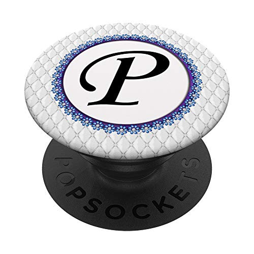 Blue Daisy Boarder Monogram Letter P Initial PopSockets Grip and Stand for Phones and Tablets