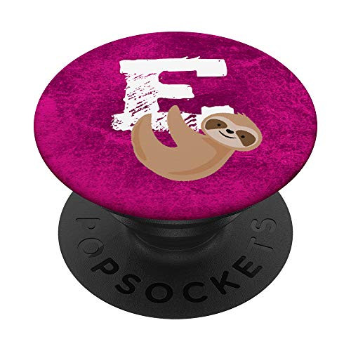 Cute Sloth Letter E Initial Monogram Pink Gift for Girls PopSockets Grip and Stand for Phones and Tablets