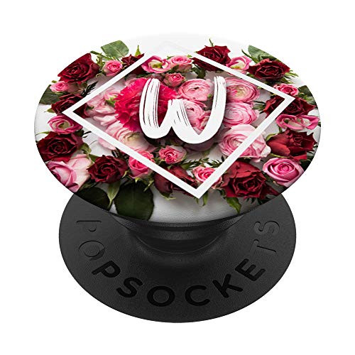 Letter W Initial Floral Design Personalized Monogram PopSockets PopGrip Swappable Grip for Phones  and  Tablets