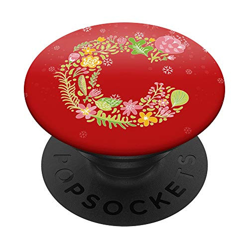 Christmas Initial Letter C Colored Floral Monogram For Women PopSockets PopGrip Swappable Grip for Phones  and  Tablets