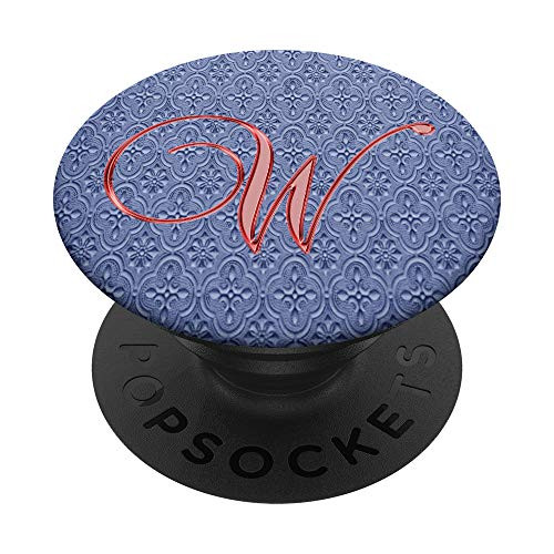 W Red Oriental Flower Geometric Initial Monogram Letter PopSockets Grip and Stand for Phones and Tablets