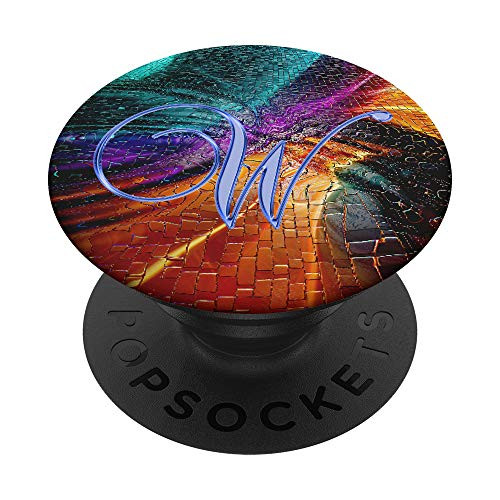 W Blue Abstract Rainbow Watercolor Initial Monogram Letter PopSockets Grip and Stand for Phones and Tablets