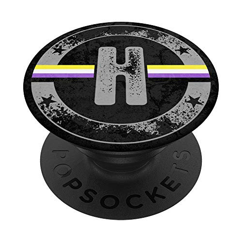 Nonbinary Pride Flag Grunge Monogram Initial H PopSockets Grip and Stand for Phones and Tablets