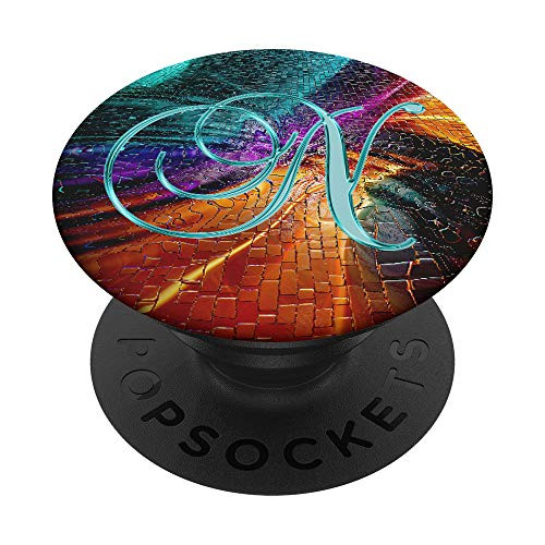 N Teal Abstract Rainbow Watercolor Initial Monogram Letter PopSockets Grip and Stand for Phones and Tablets