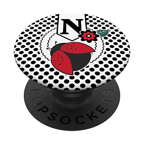 Ladybug and Polka Dots Monogram Initial Letter N PopSockets PopGrip Swappable Grip for Phones  and  Tablets