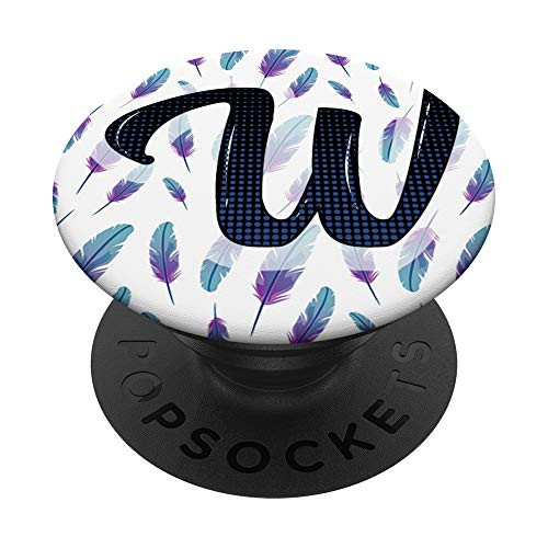 Letter W - Monogram Name Initials - Feathers Pattern PopSockets Grip and Stand for Phones and Tablets
