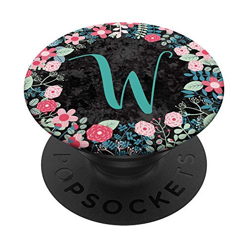 Monogram Letter W - Beautiful Floral Initial PopSockets Grip and Stand for Phones and Tablets