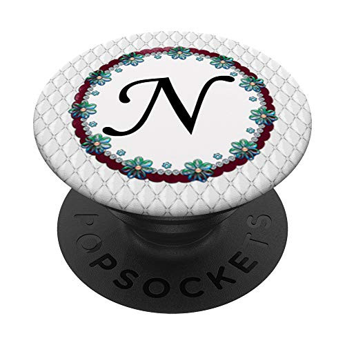 Floral Boarder Monogram Letter N Initial PopSockets Grip and Stand for Phones and Tablets