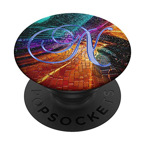 N Blue Abstract Rainbow Watercolor Initial Monogram Letter PopSockets Grip and Stand for Phones and Tablets
